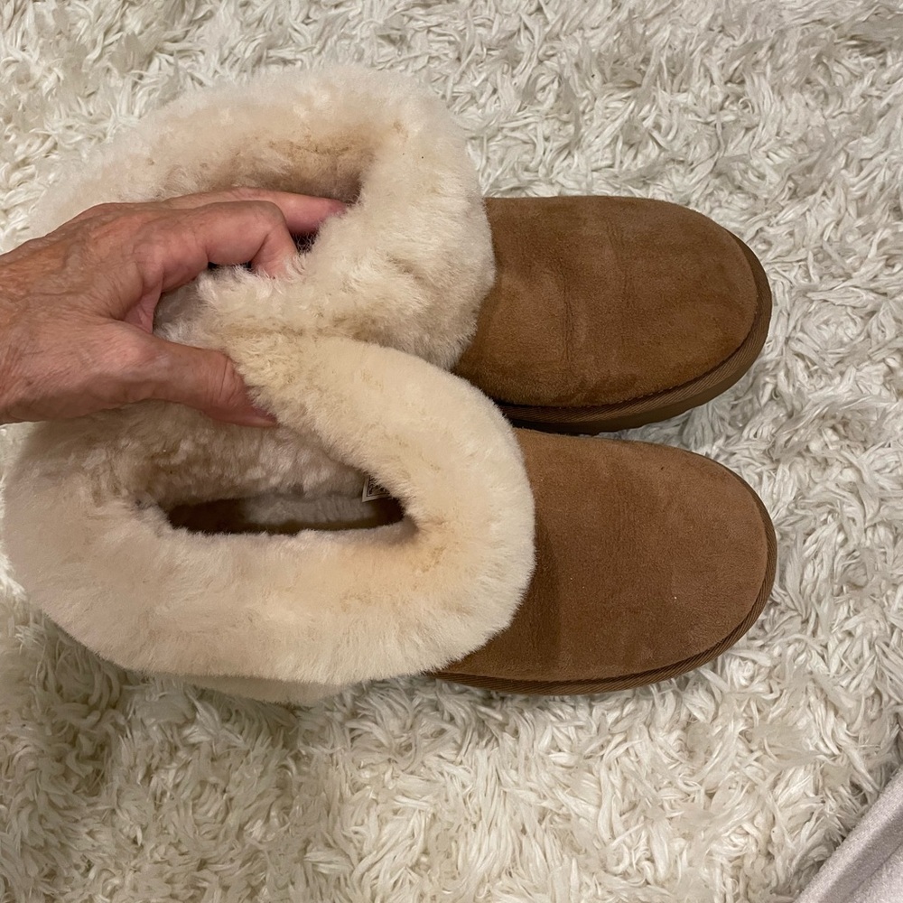 UGG Tan and Cream Shearling Slippers